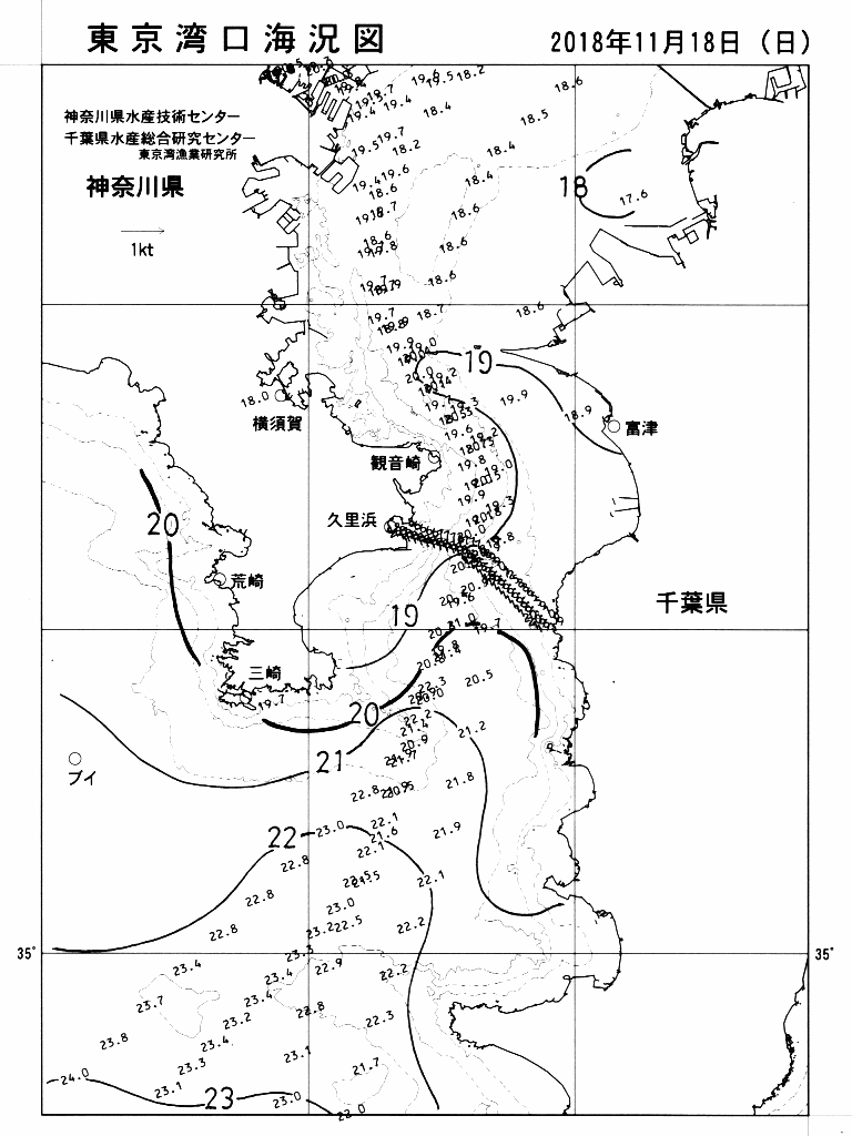海況図, 東京湾口海況図 検索結果, (水温分布 等を図示)