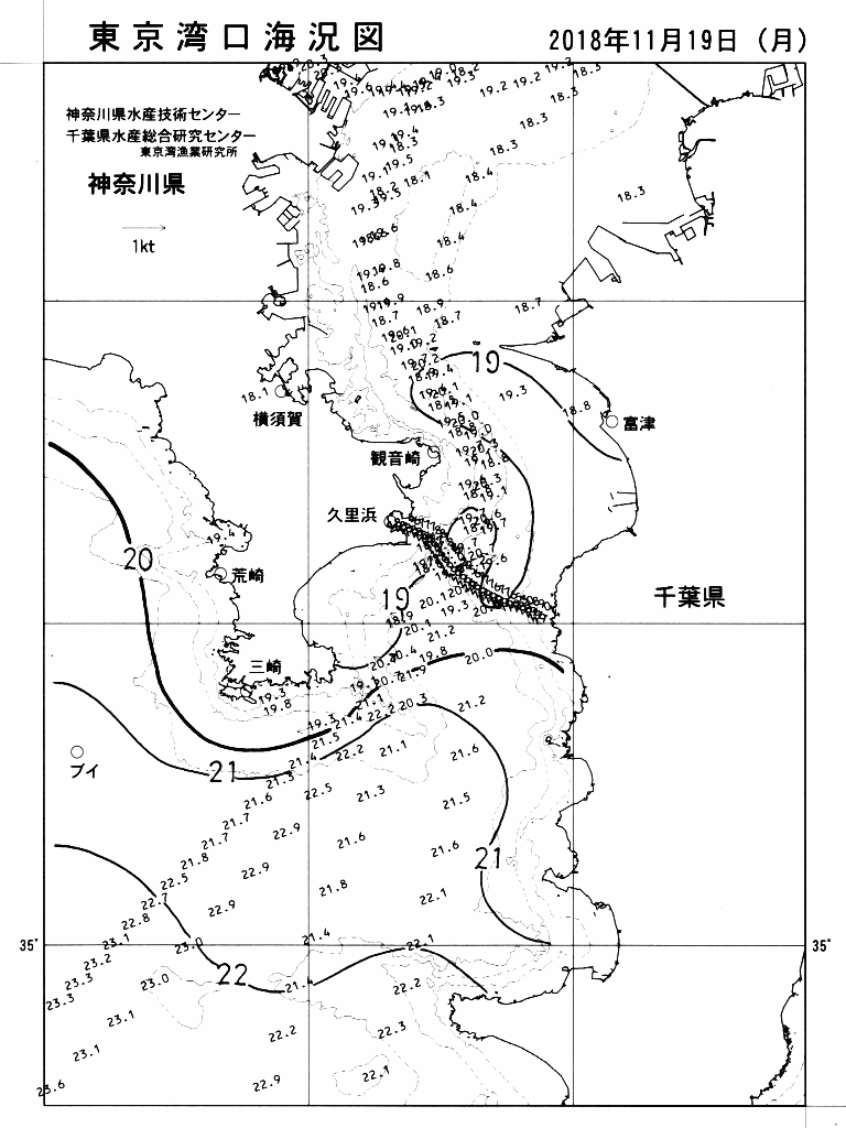 海況図, 東京湾口海況図 検索結果, (水温分布 等を図示)