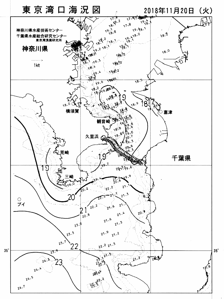海況図, 東京湾口海況図 検索結果, (水温分布 等を図示)