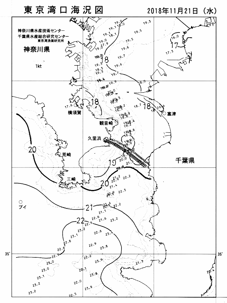 海況図, 東京湾口海況図 検索結果, (水温分布 等を図示)