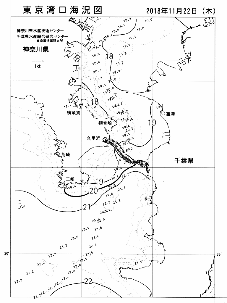 海況図, 東京湾口海況図 検索結果, (水温分布 等を図示)