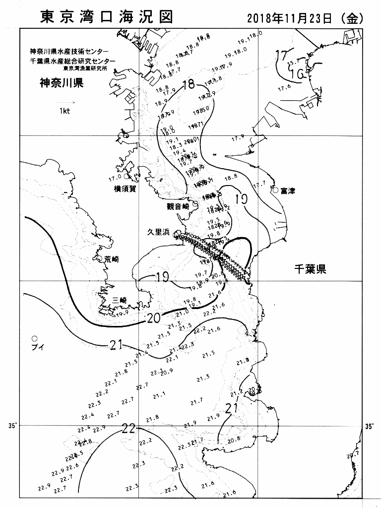 海況図, 東京湾口海況図 検索結果, (水温分布 等を図示)