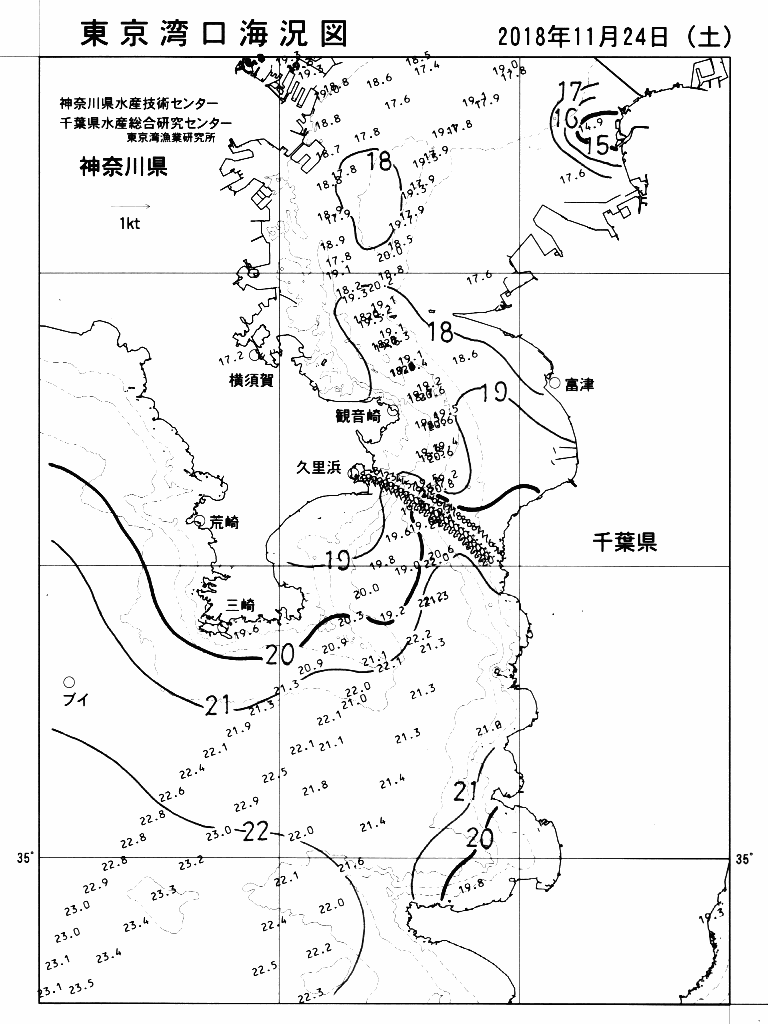 海況図, 東京湾口海況図 検索結果, (水温分布 等を図示)