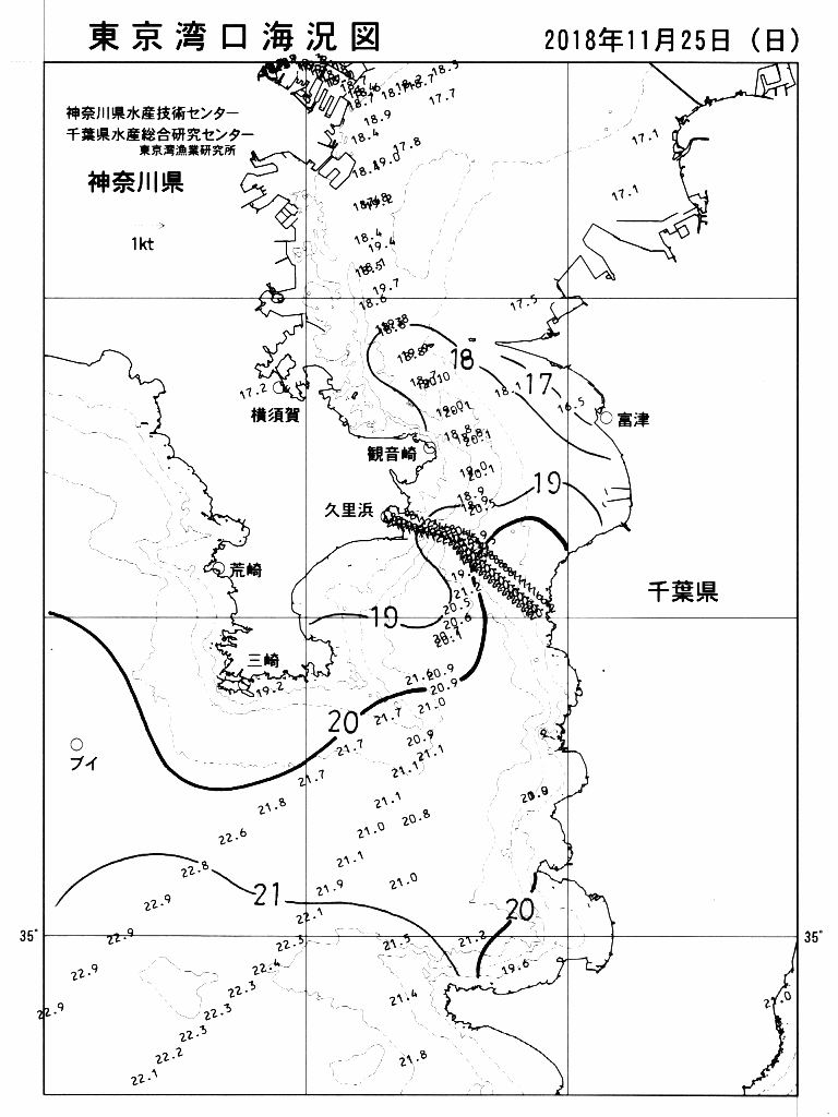 海況図, 東京湾口海況図 検索結果, (水温分布 等を図示)