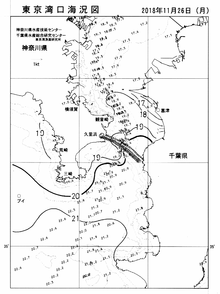 海況図, 東京湾口海況図 検索結果, (水温分布 等を図示)