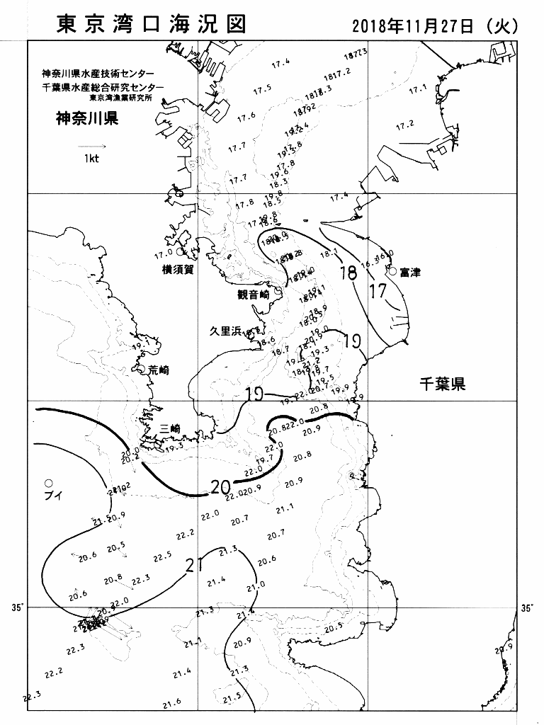 海況図, 東京湾口海況図 検索結果, (水温分布 等を図示)