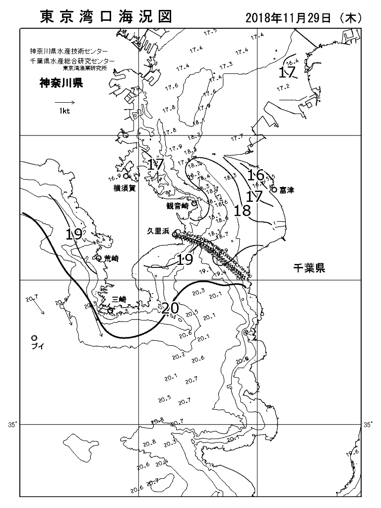 海況図, 東京湾口海況図 検索結果, (水温分布 等を図示)