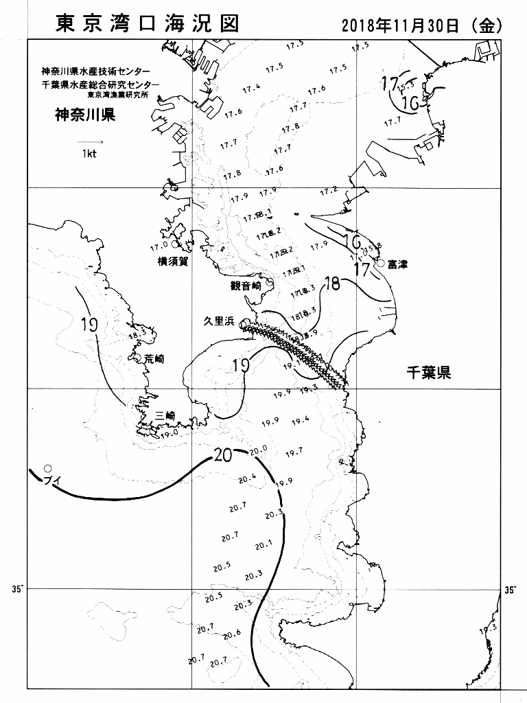 海況図, 東京湾口海況図 検索結果, (水温分布 等を図示)