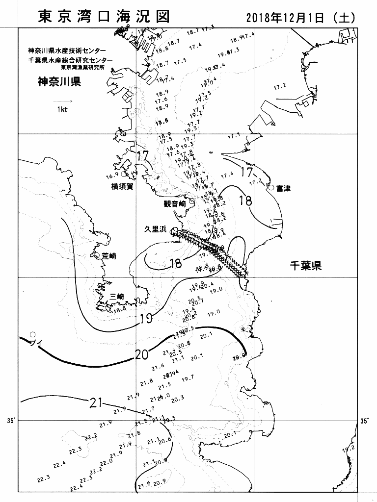 海況図, 東京湾口海況図 検索結果, (水温分布 等を図示)