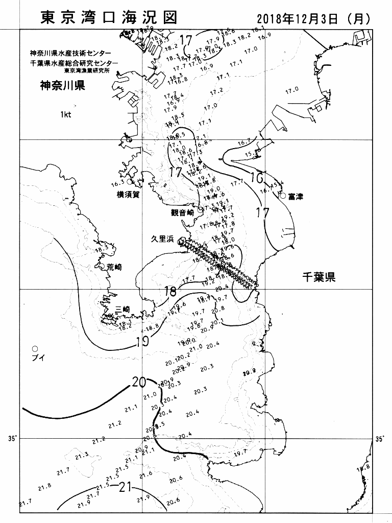 海況図, 東京湾口海況図 検索結果, (水温分布 等を図示)