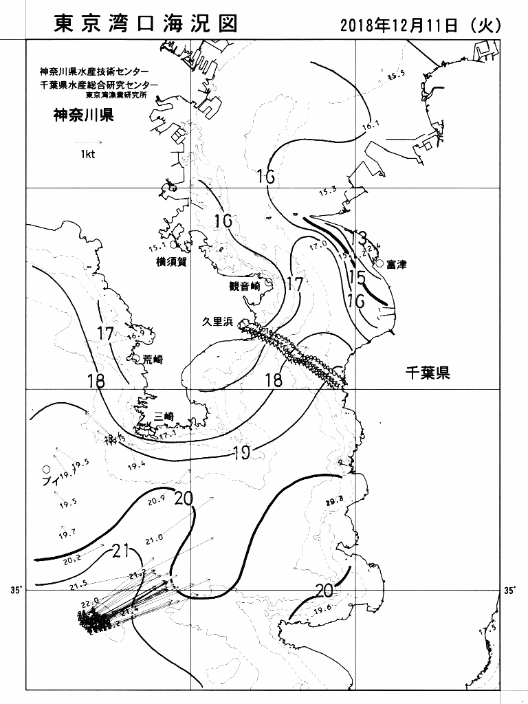 海況図, 東京湾口海況図 検索結果, (水温分布 等を図示)