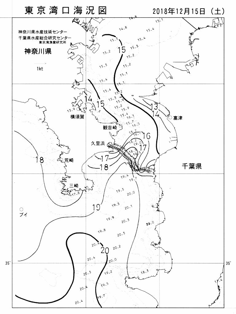 海況図, 東京湾口海況図 検索結果, (水温分布 等を図示)