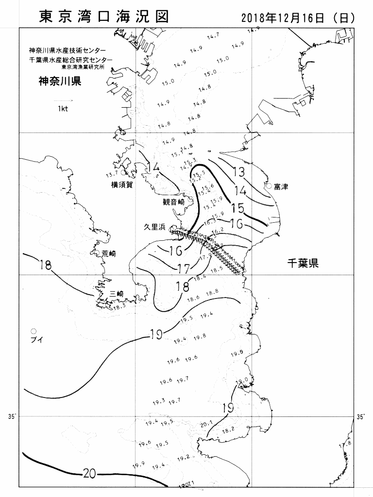 海況図, 東京湾口海況図 検索結果, (水温分布 等を図示)