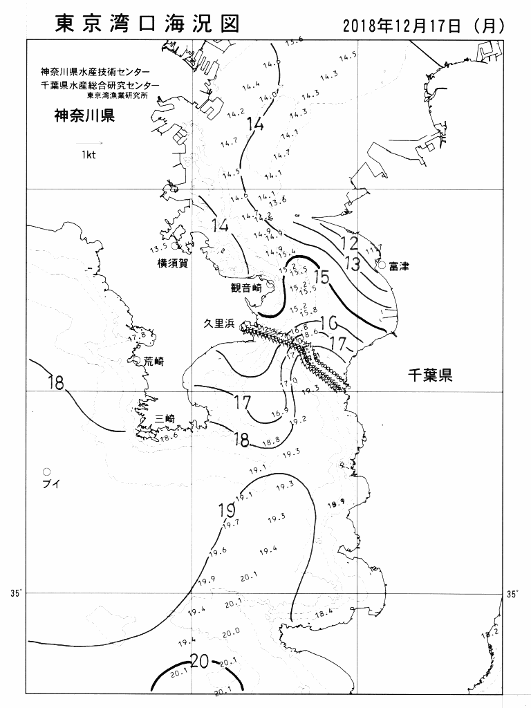 海況図, 東京湾口海況図 検索結果, (水温分布 等を図示)