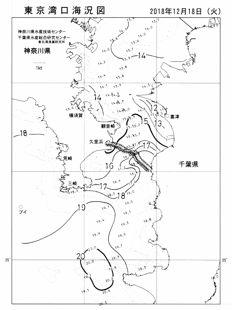 海況図, 東京湾口海況図 検索結果, (水温分布 等を図示)