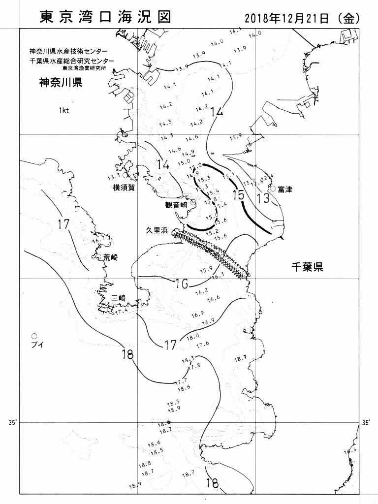 海況図, 東京湾口海況図 検索結果, (水温分布 等を図示)