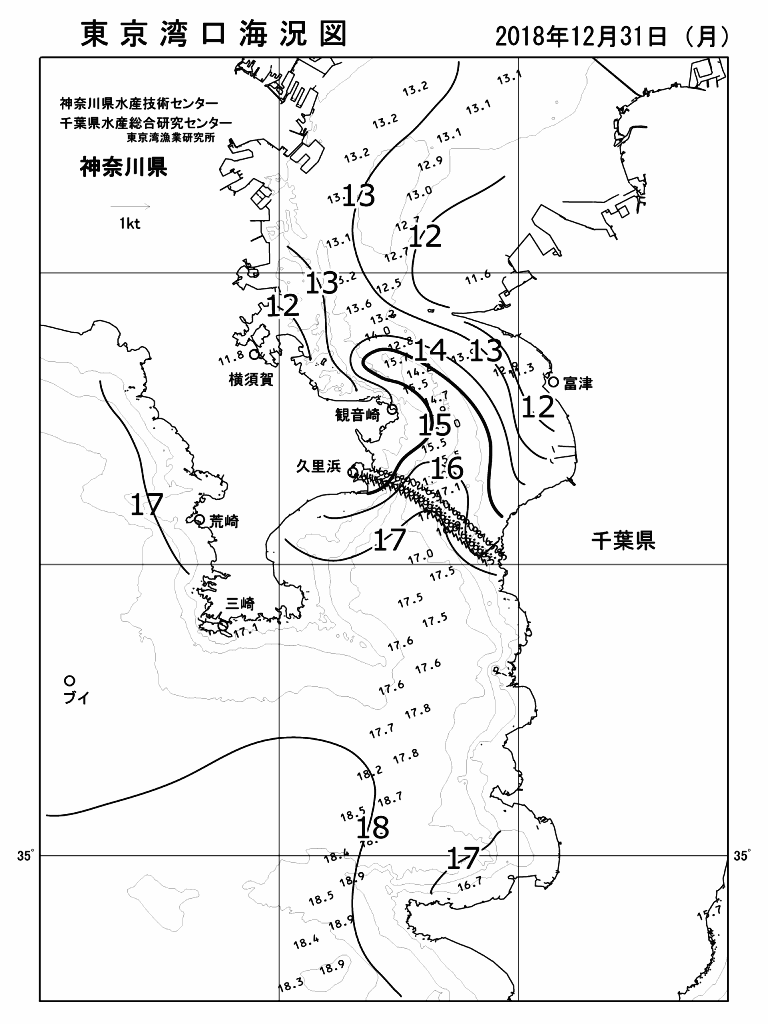 海況図, 東京湾口海況図 検索結果, (水温分布 等を図示)
