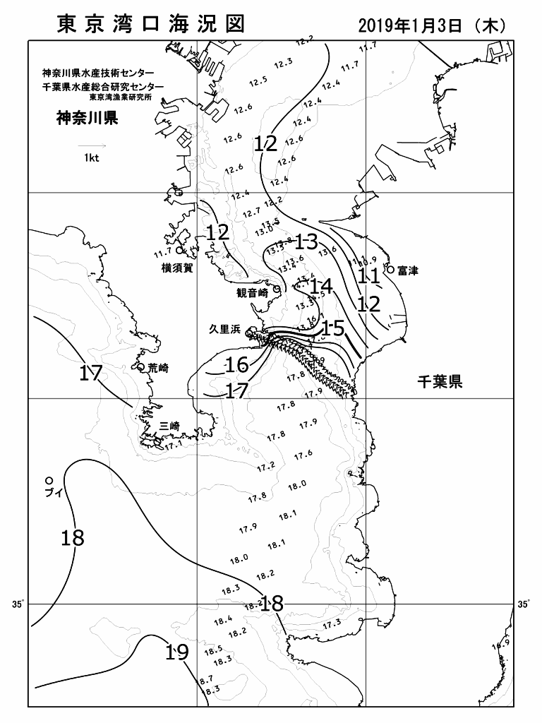 海況図, 東京湾口海況図 検索結果, (水温分布 等を図示)