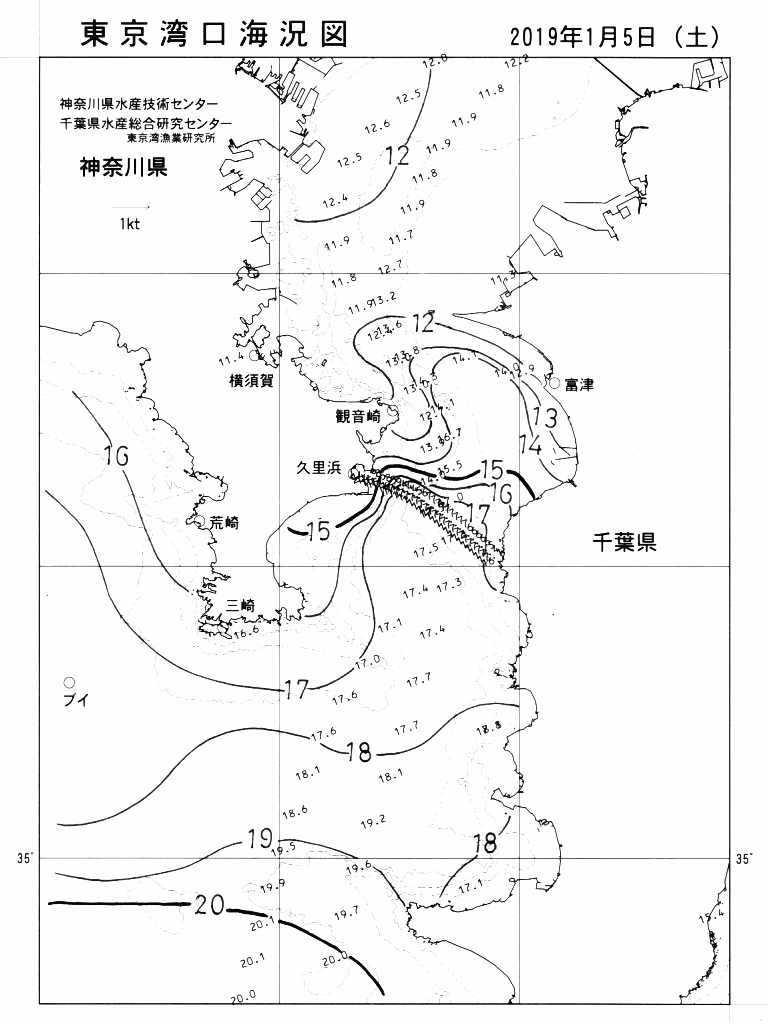 海況図, 東京湾口海況図 検索結果, (水温分布 等を図示)