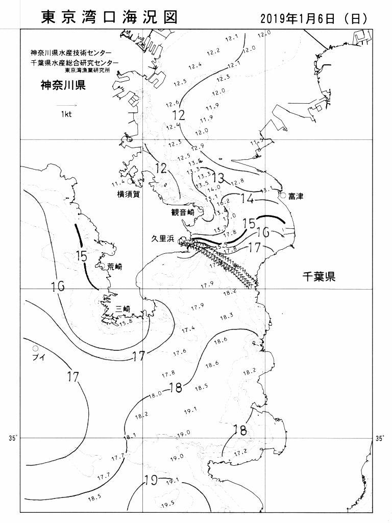 海況図, 東京湾口海況図 検索結果, (水温分布 等を図示)