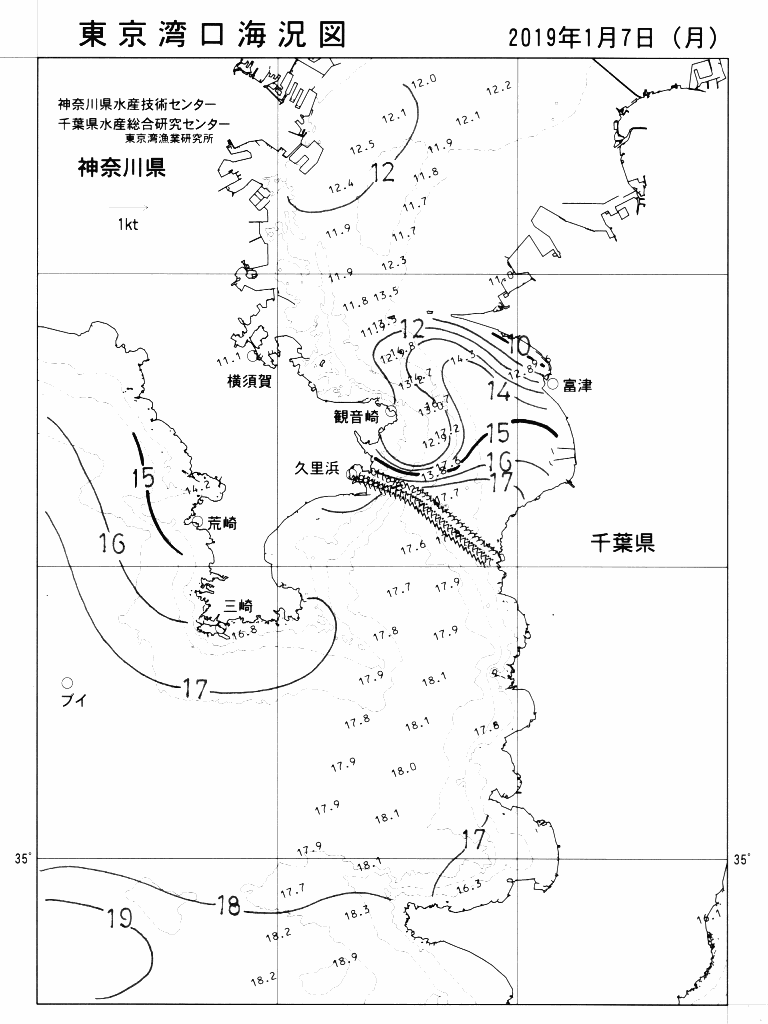 海況図, 東京湾口海況図 検索結果, (水温分布 等を図示)