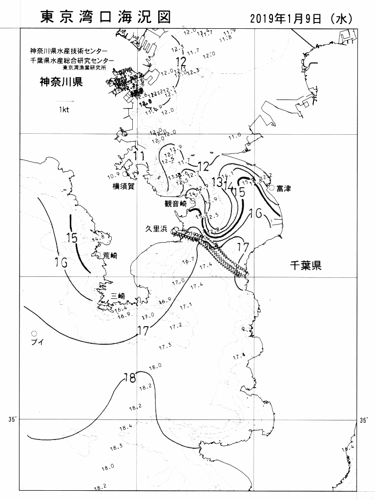 海況図, 東京湾口海況図 検索結果, (水温分布 等を図示)