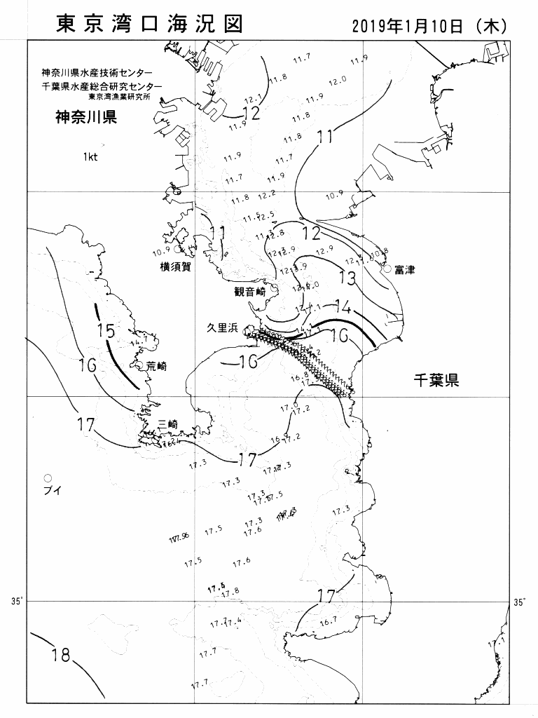 海況図, 東京湾口海況図 検索結果, (水温分布 等を図示)