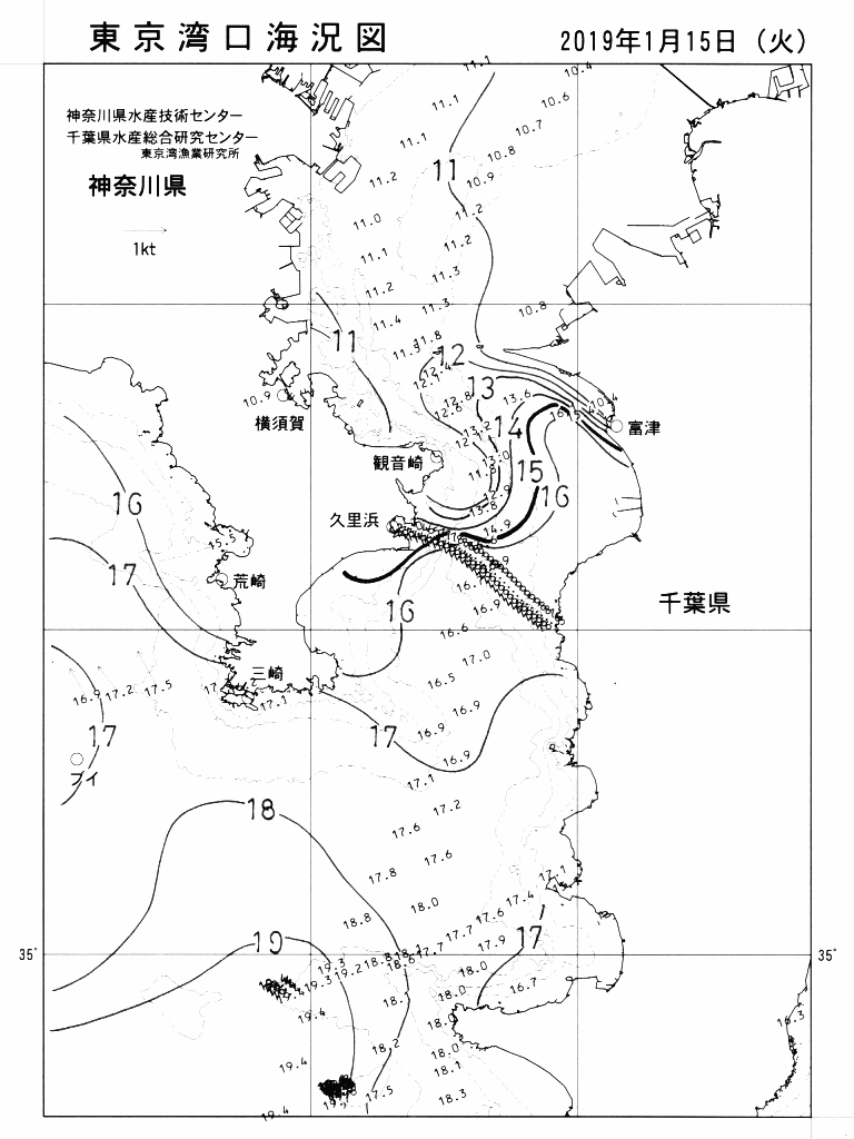 海況図, 東京湾口海況図 検索結果, (水温分布 等を図示)