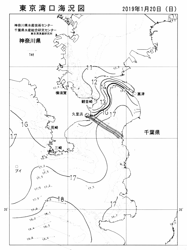 海況図, 東京湾口海況図 検索結果, (水温分布 等を図示)
