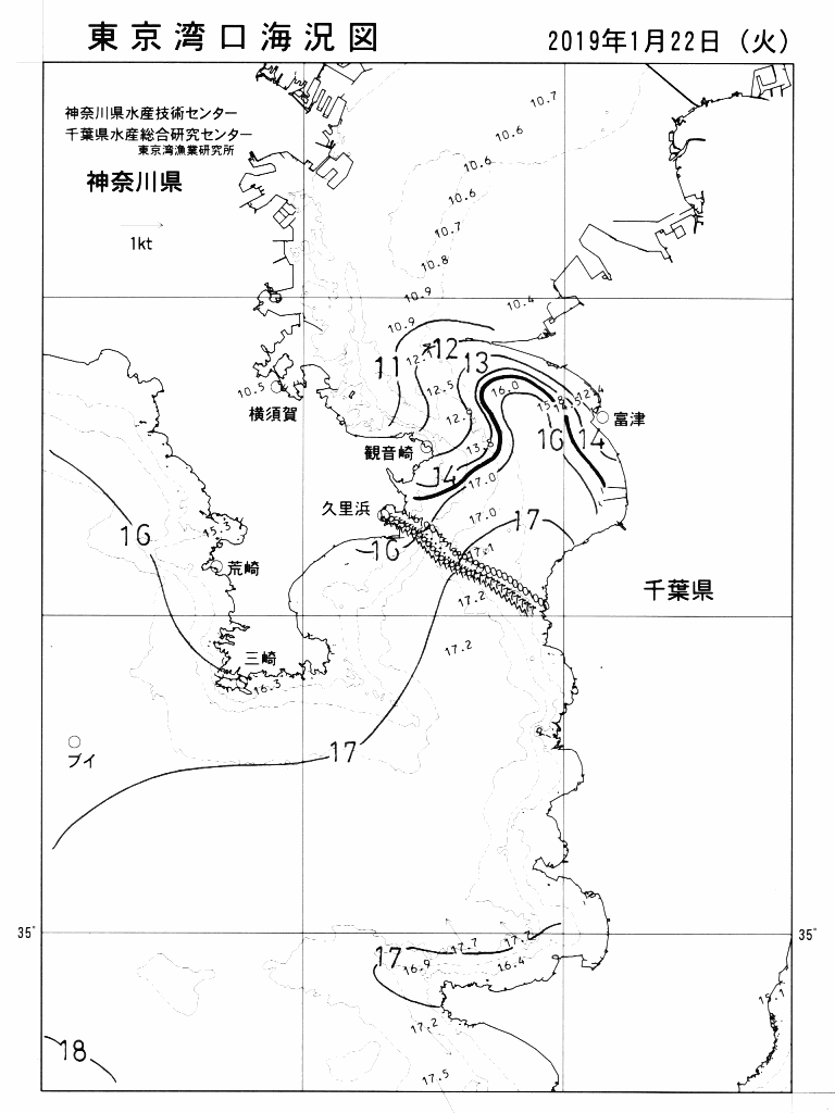 海況図, 東京湾口海況図 検索結果, (水温分布 等を図示)