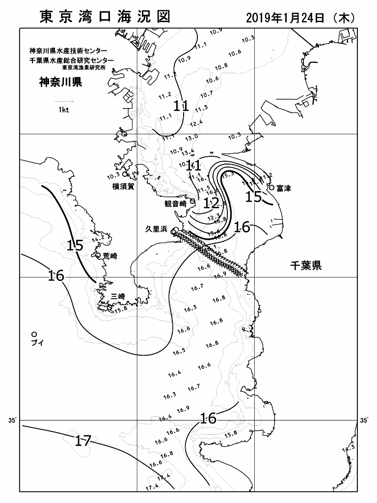 海況図, 東京湾口海況図 検索結果, (水温分布 等を図示)