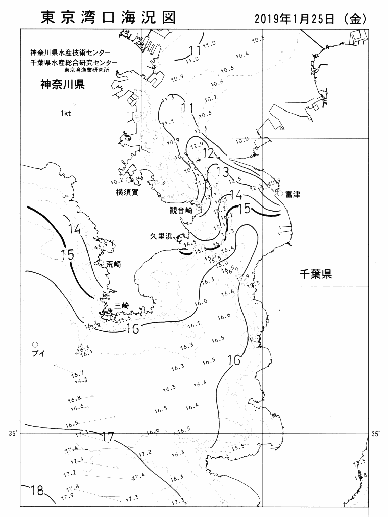 海況図, 東京湾口海況図 検索結果, (水温分布 等を図示)
