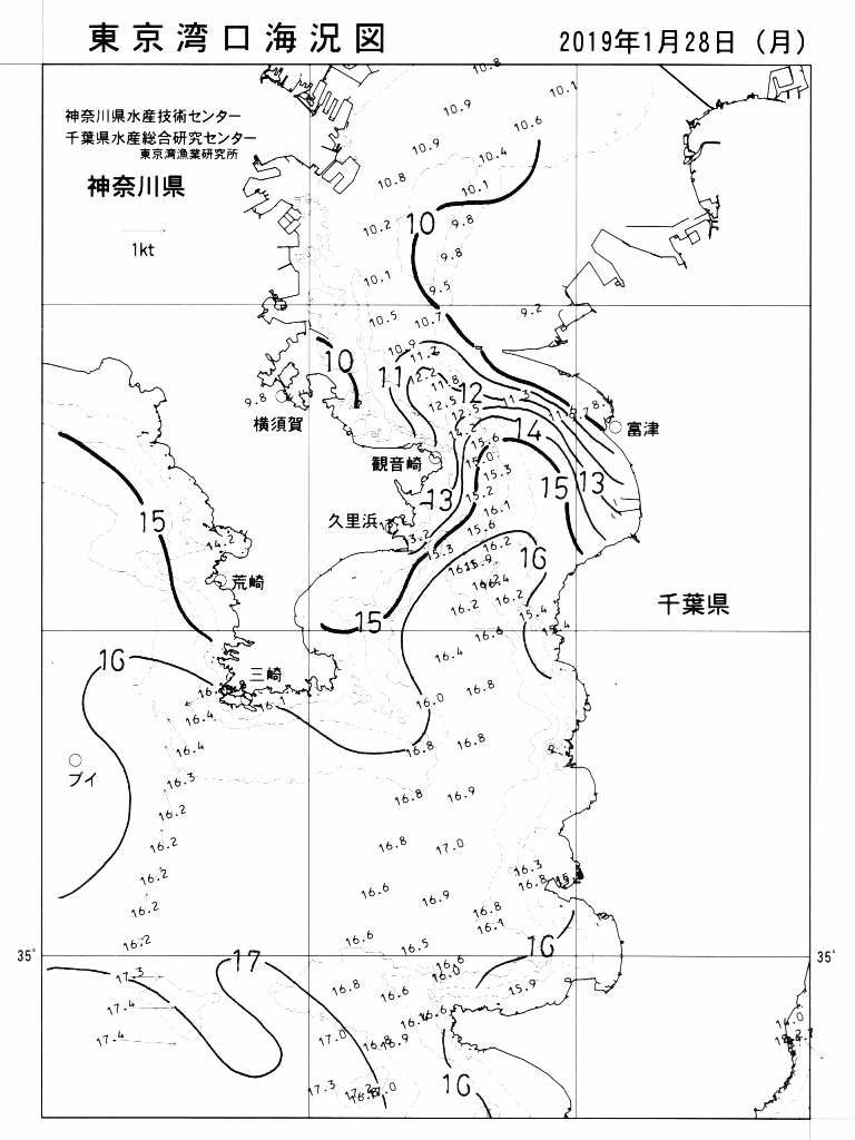 海況図, 東京湾口海況図 検索結果, (水温分布 等を図示)