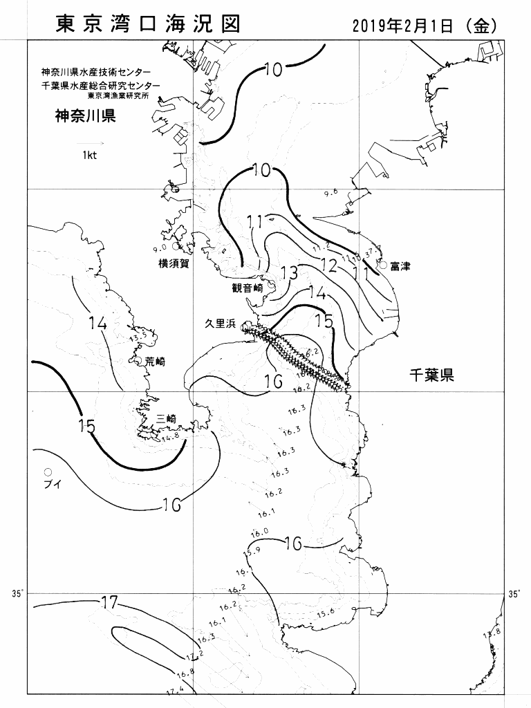 海況図, 東京湾口海況図 検索結果, (水温分布 等を図示)