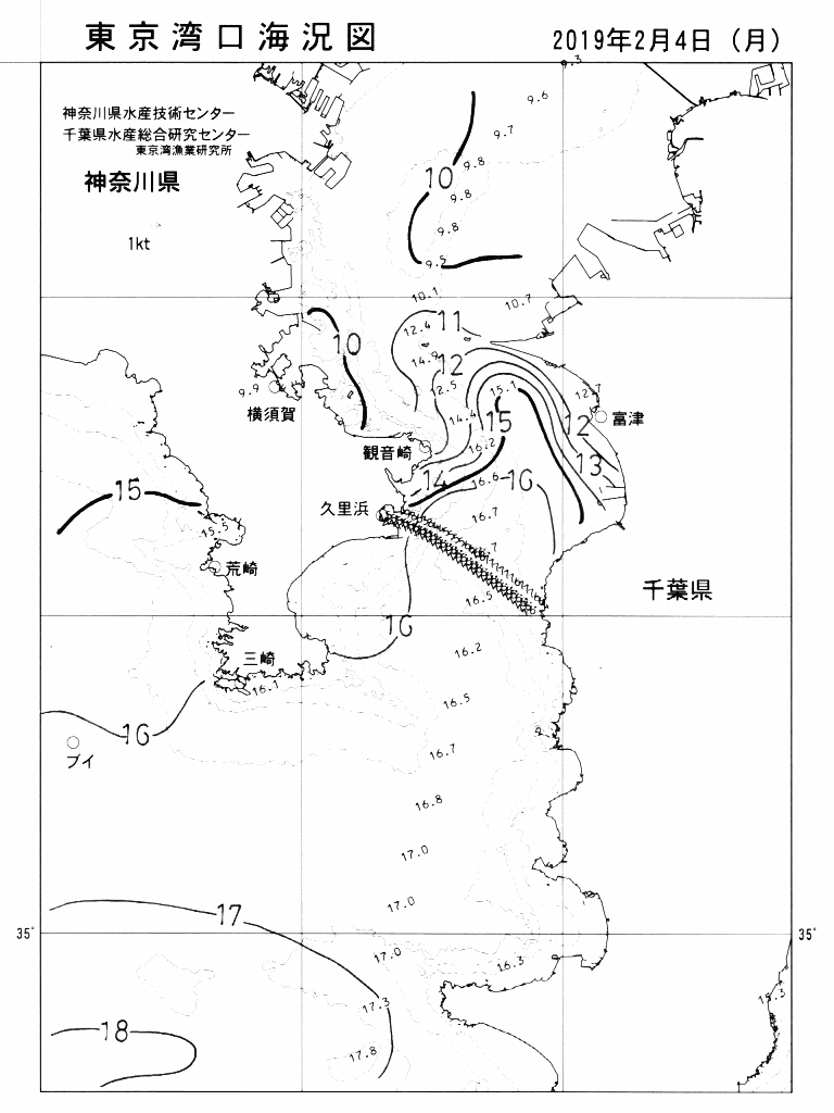 海況図, 東京湾口海況図 検索結果, (水温分布 等を図示)