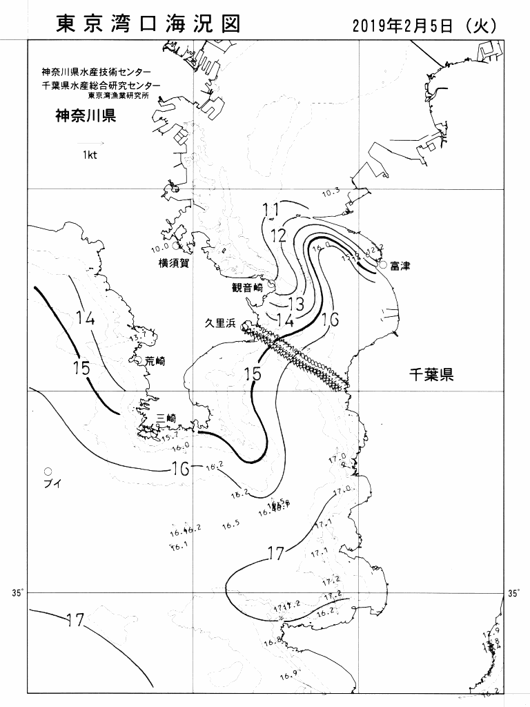 海況図, 東京湾口海況図 検索結果, (水温分布 等を図示)