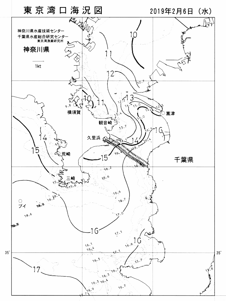 海況図, 東京湾口海況図 検索結果, (水温分布 等を図示)