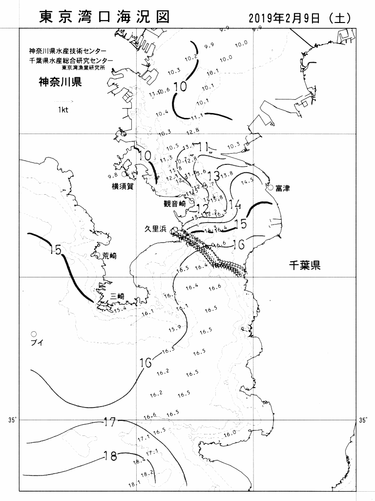 海況図, 東京湾口海況図 検索結果, (水温分布 等を図示)