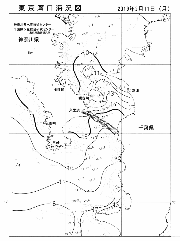 海況図, 東京湾口海況図 検索結果, (水温分布 等を図示)