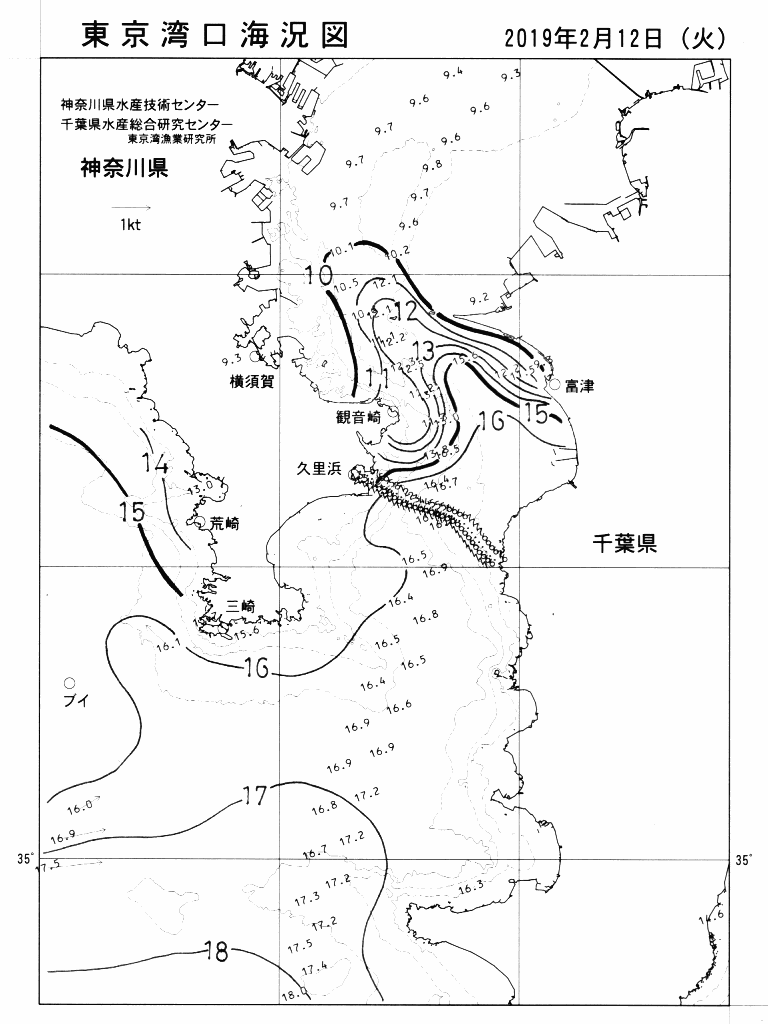 海況図, 東京湾口海況図 検索結果, (水温分布 等を図示)
