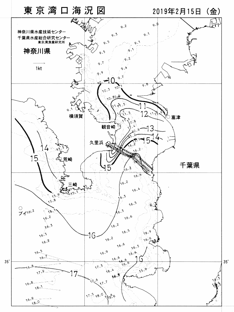 海況図, 東京湾口海況図 検索結果, (水温分布 等を図示)
