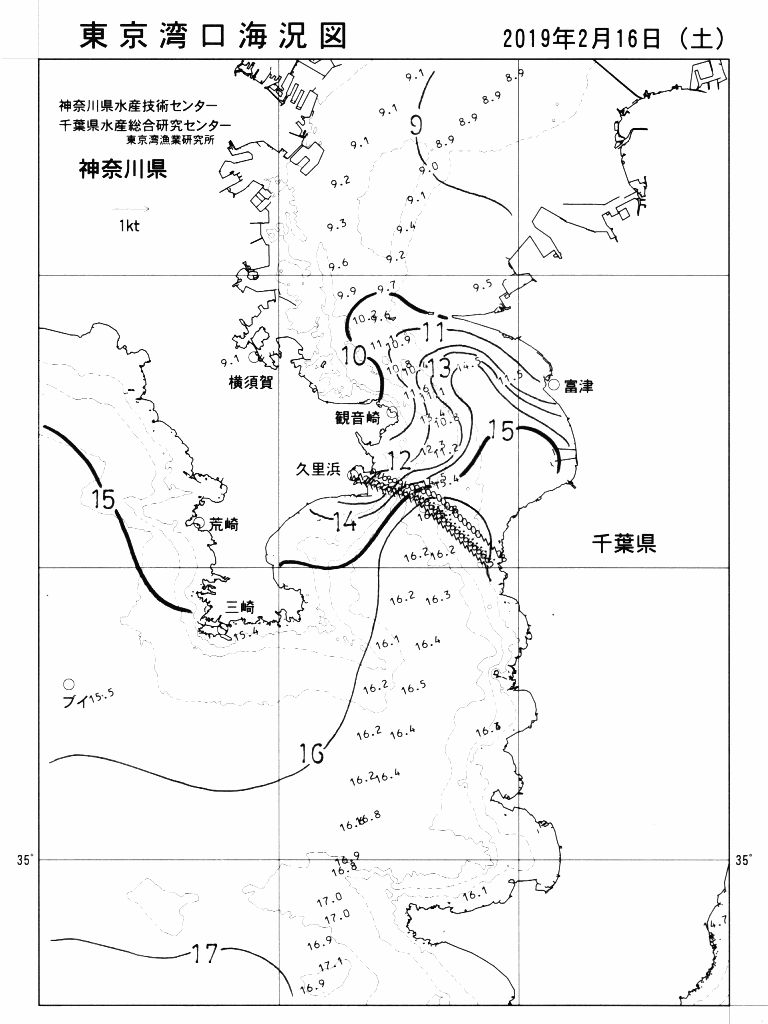 海況図, 東京湾口海況図 検索結果, (水温分布 等を図示)