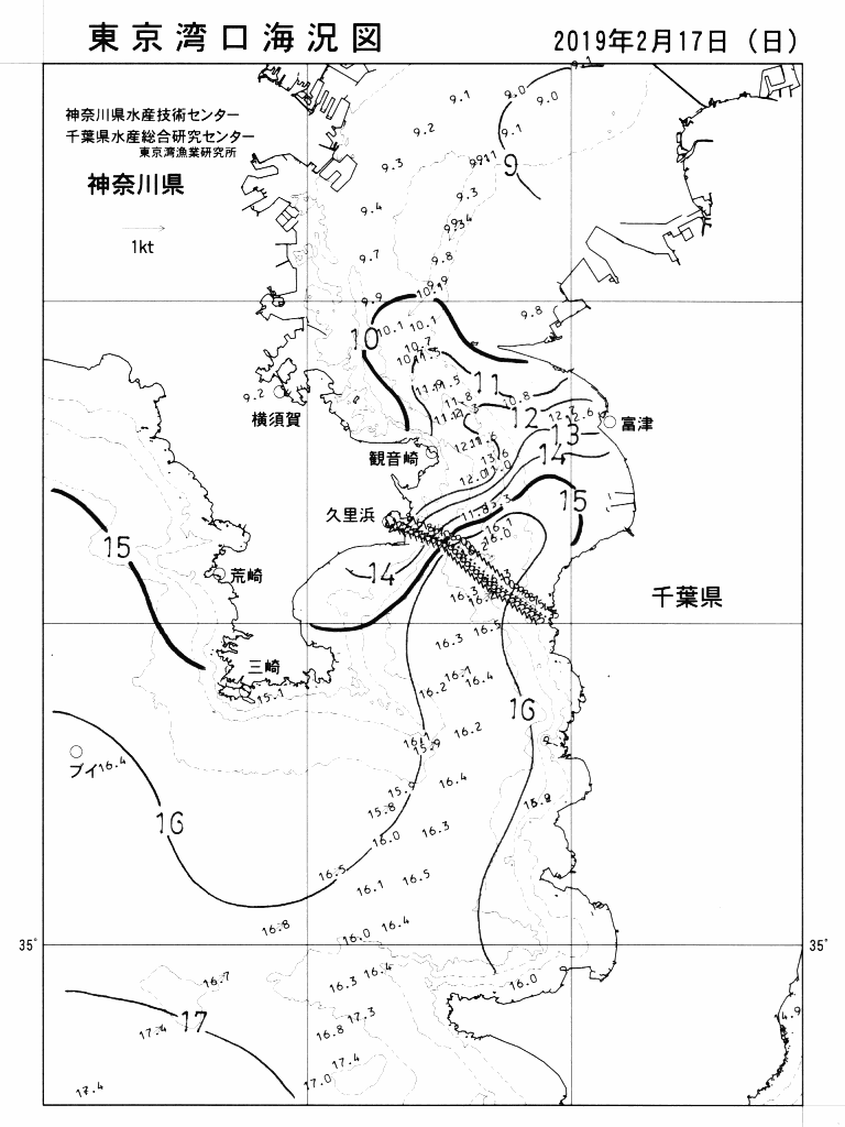 海況図, 東京湾口海況図 検索結果, (水温分布 等を図示)