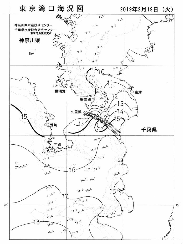 海況図, 東京湾口海況図 検索結果, (水温分布 等を図示)