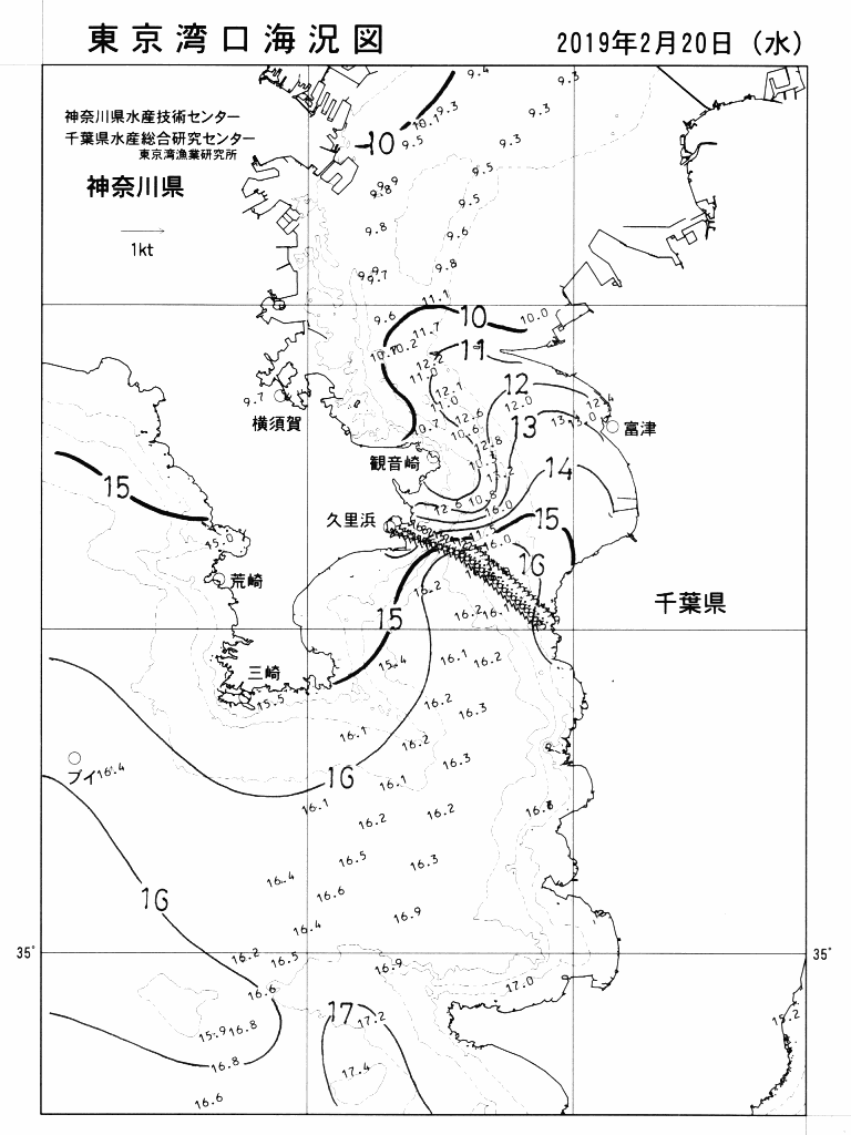 海況図, 東京湾口海況図 検索結果, (水温分布 等を図示)