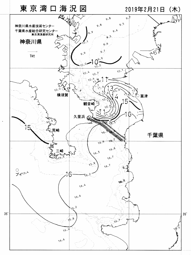 海況図, 東京湾口海況図 検索結果, (水温分布 等を図示)