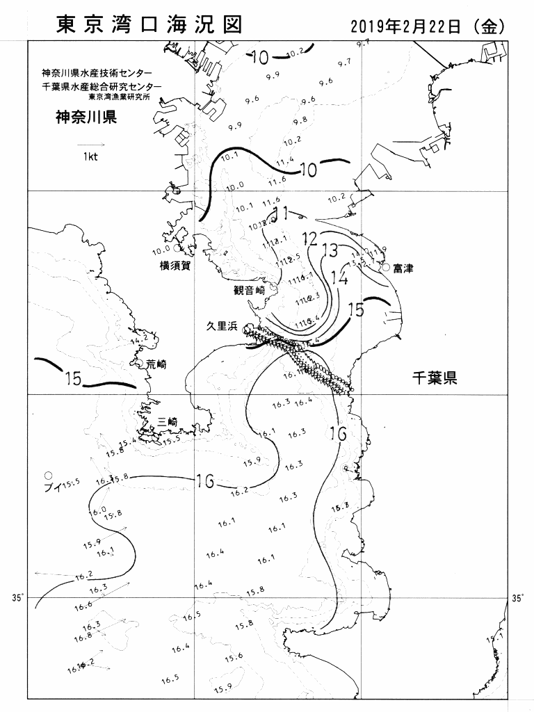海況図, 東京湾口海況図 検索結果, (水温分布 等を図示)