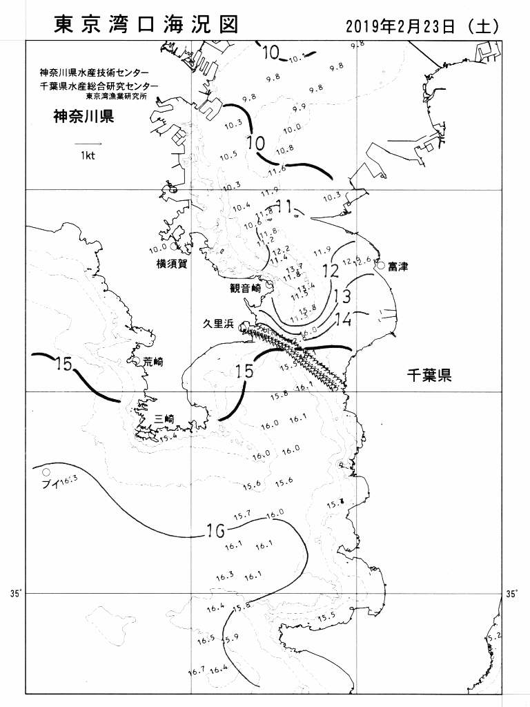 海況図, 東京湾口海況図 検索結果, (水温分布 等を図示)
