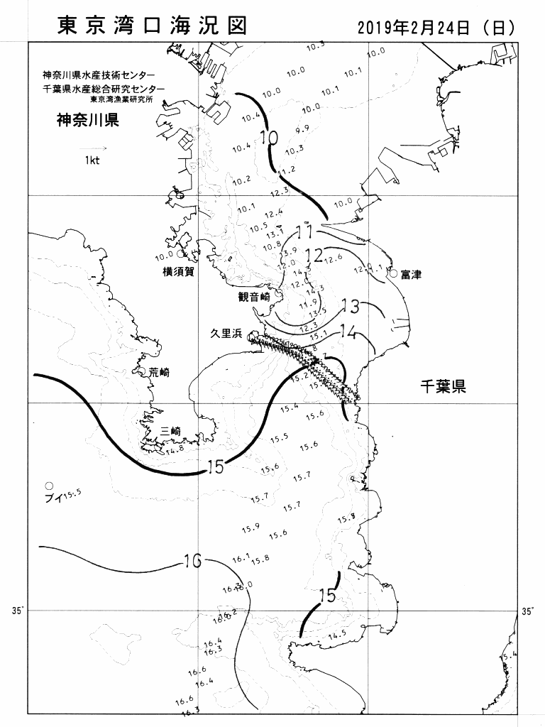 海況図, 東京湾口海況図 検索結果, (水温分布 等を図示)
