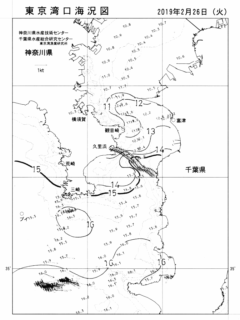 海況図, 東京湾口海況図 検索結果, (水温分布 等を図示)